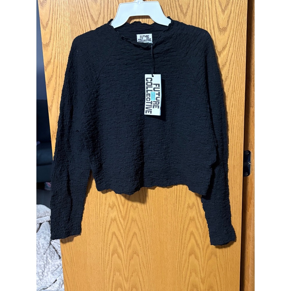 Future Collective Gabriella Karefa-Johnson Black Crinkle Texture Top XXL New